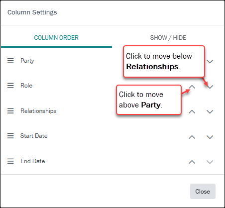 Click to enlarge Column settings